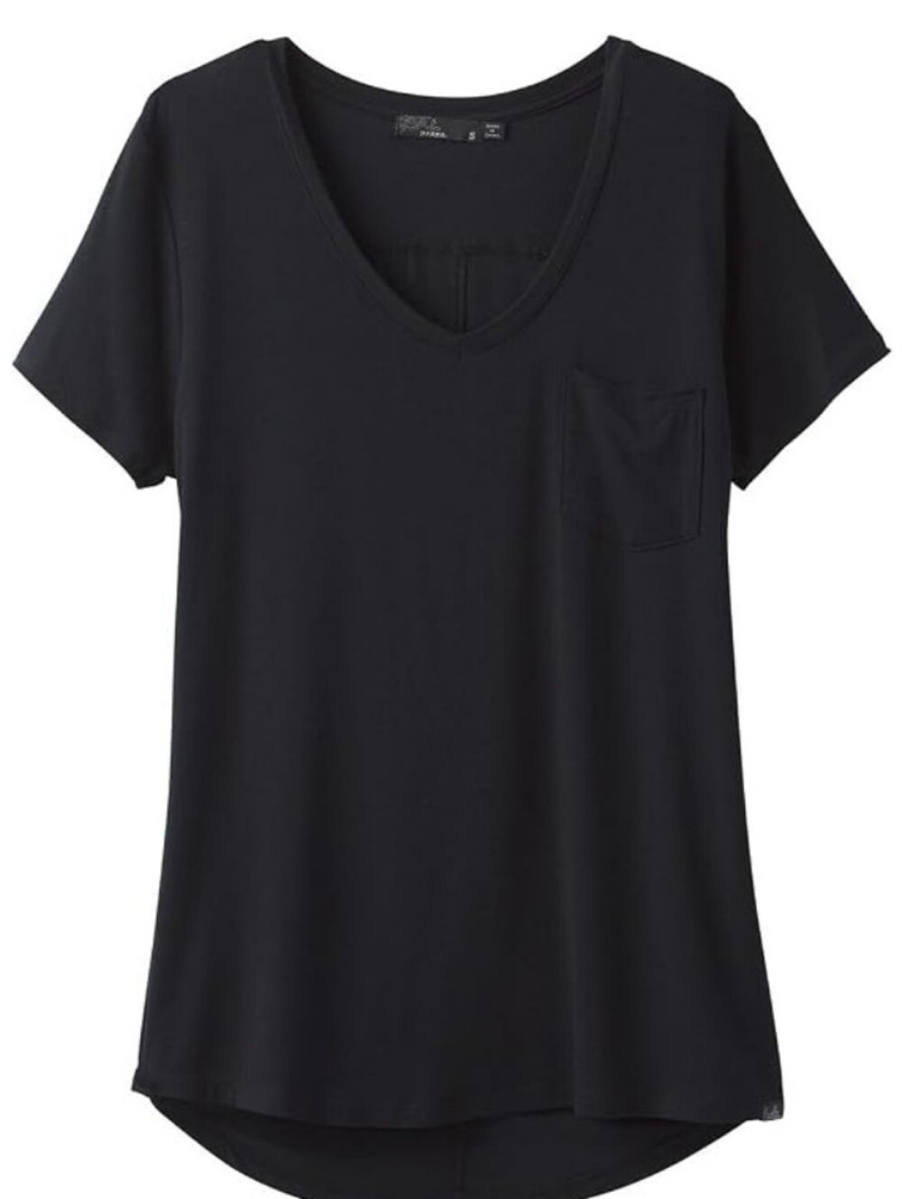 GUC: PRANA; WOMEN'S FOUNDATION SHORT SLEEVE, V NECK, T-SHIRT, BLACK, SMALL.